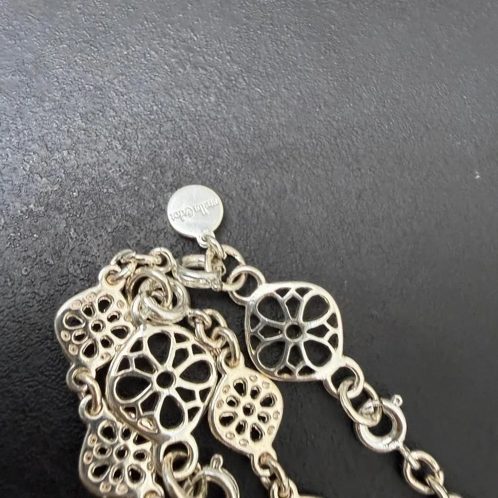 Stella & Dot Silver Tone Necklace Filigree Floral Openwork Long Layering Strand